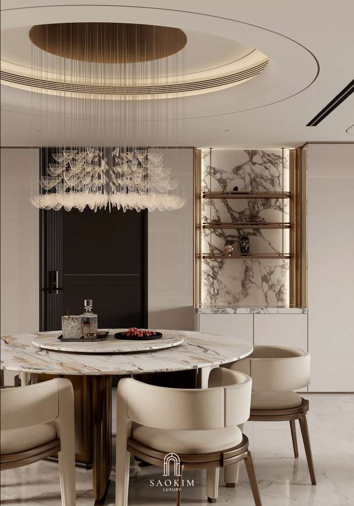 Thiết kế nội thất không gian phòng bếp phong cách Contemporary Quiet Luxury tại căn hộ BRG Diamond Residence

